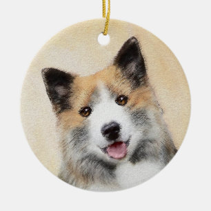 Icelandic Sheepdog Painting - Original Dog Art Ceramic Ornament