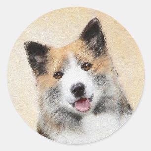 Icelandic Sheepdog Painting - Original Dog Art Classic Round Sticker