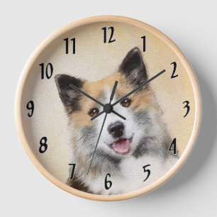 Icelandic Sheepdog Painting - Original Dog Art Clock