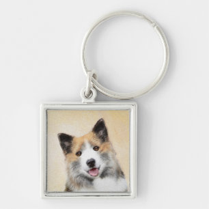 Icelandic Sheepdog Painting - Original Dog Art Keychain