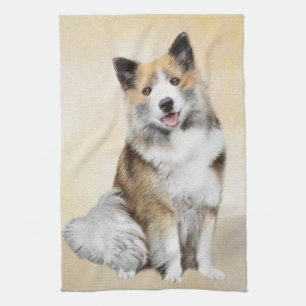 Icelandic Sheepdog Painting - Original Dog Art Kitchen Towel