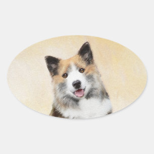 Icelandic Sheepdog Painting - Original Dog Art Oval Sticker