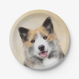 Icelandic Sheepdog Painting - Original Dog Art Paper Plate