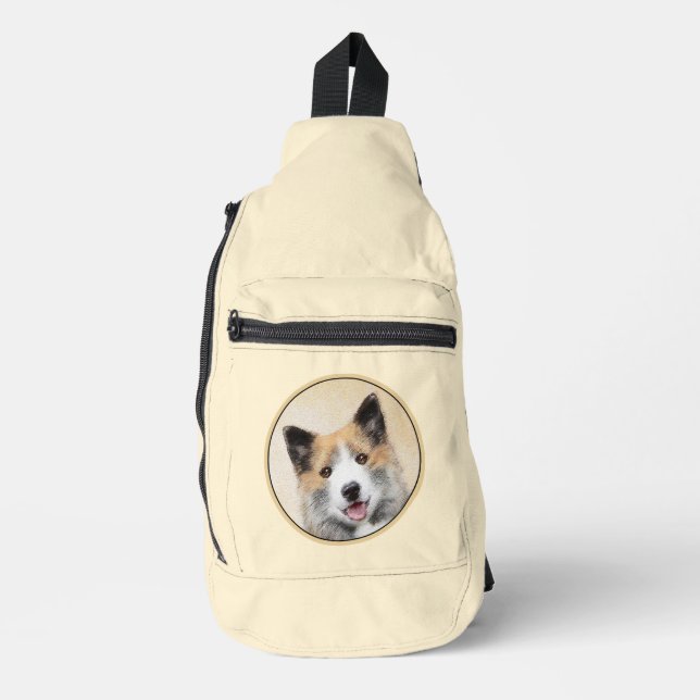 Icelandic Sheepdog Painting Tan Original Dog Art Sling Bag (Front)