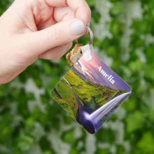 Icelandic Waterfall Green Nature Photo Keychain