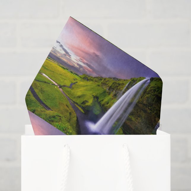 Icelandic Waterfall Green Nature Photo Pattern Tissue Paper (Gift Bag)