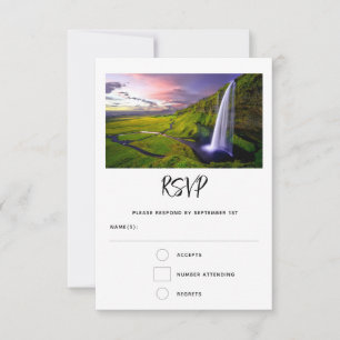 Icelandic Waterfall Green Nature Photo Wedding RSVP Card