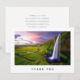 Icelandic Waterfall Green Nature Photo Wedding Thank You Card