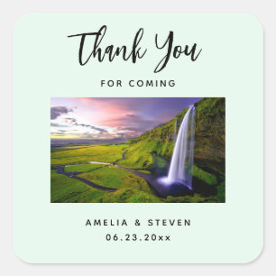 Icelandic Waterfall Nature Photo Thank You Wedding Square Sticker