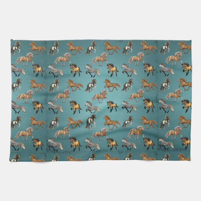 Icelandics in Gait  Blue Kitchen Towel (Horizontal)