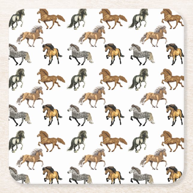 Icelandic's in Gait Square Paper Coaster (Front)