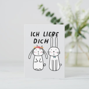 Ich Liebe Dich Cute Bunny Couple Illustration Postcard
