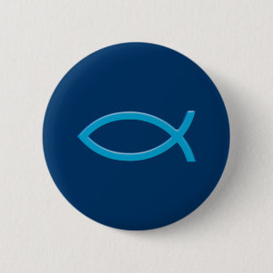 Ichthus - Christian Fish Symbol - Blue 2 Inch Round Button
