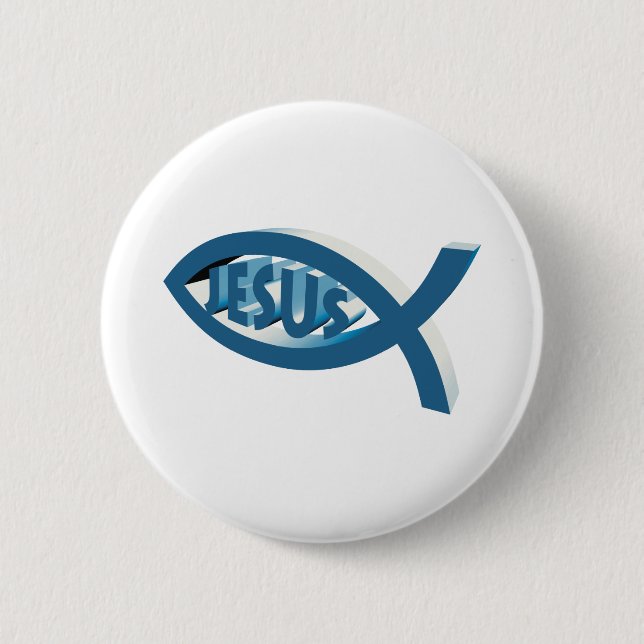 Ichthus - Christian Fish Symbol - Jesus Scripture 2 Inch Round Button (Front)