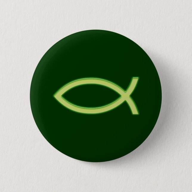 Ichthus - Christian Fish Symbol - Light Green 2 Inch Round Button (Front)