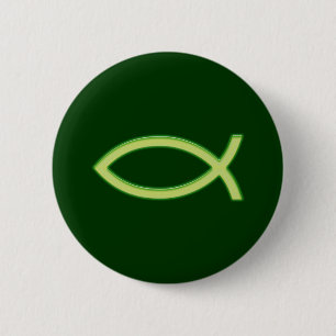 Ichthus - Christian Fish Symbol - Light Green 2 Inch Round Button