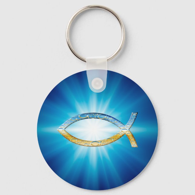 Ichthus - Christian Fish Symbol Sky & Ground Keychain (Front)