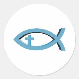 Ichthus   Christian Fish Symbol with Crucifix Classic Round Sticker