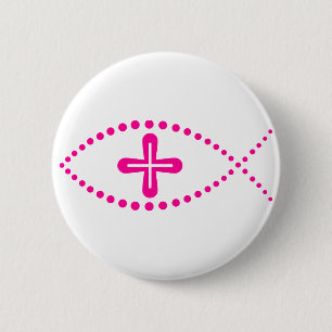 Ichthus Pink Christian Fish 2 Inch Round Button
