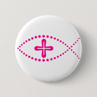 Ichthus Pink Christian Fish 2 Inch Round Button