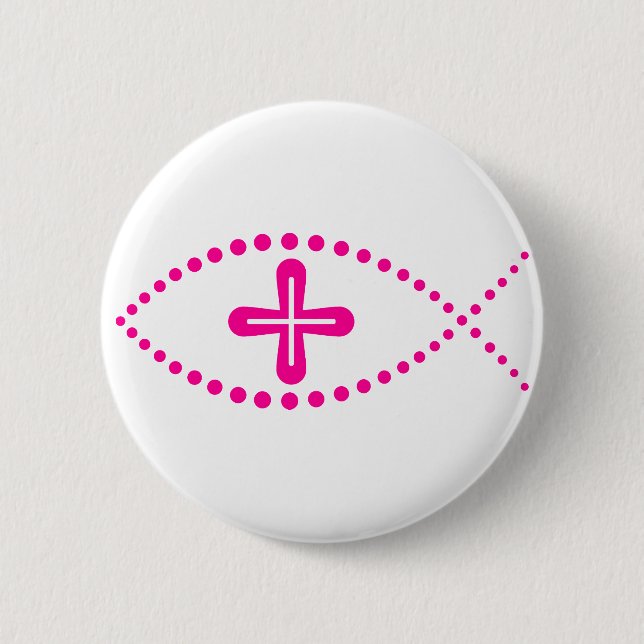 Ichthus Pink Christian Fish 2 Inch Round Button (Front)