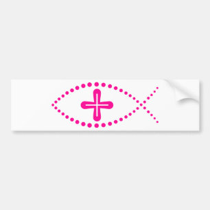 Ichthus Pink Christian Fish Bumper Sticker