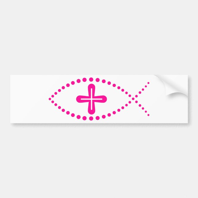 Ichthus Pink Christian Fish Bumper Sticker (Front)