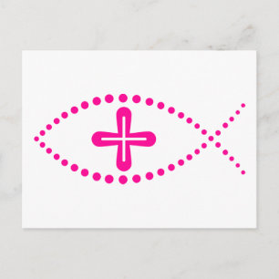 Ichthus Pink Christian Fish Postcard