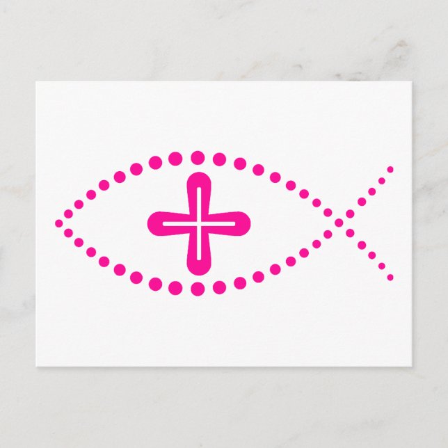 Ichthus Pink Christian Fish Postcard (Front)