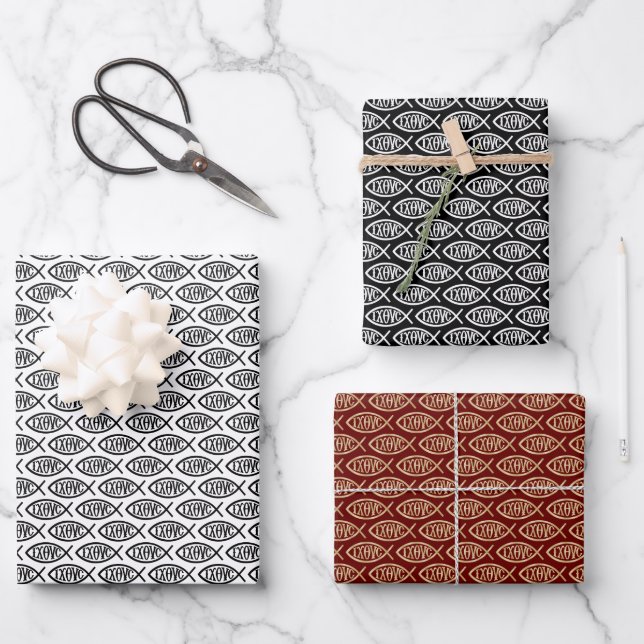 Ichthys Christian Symbol Pattern Wrapping Paper Sheet (Front)