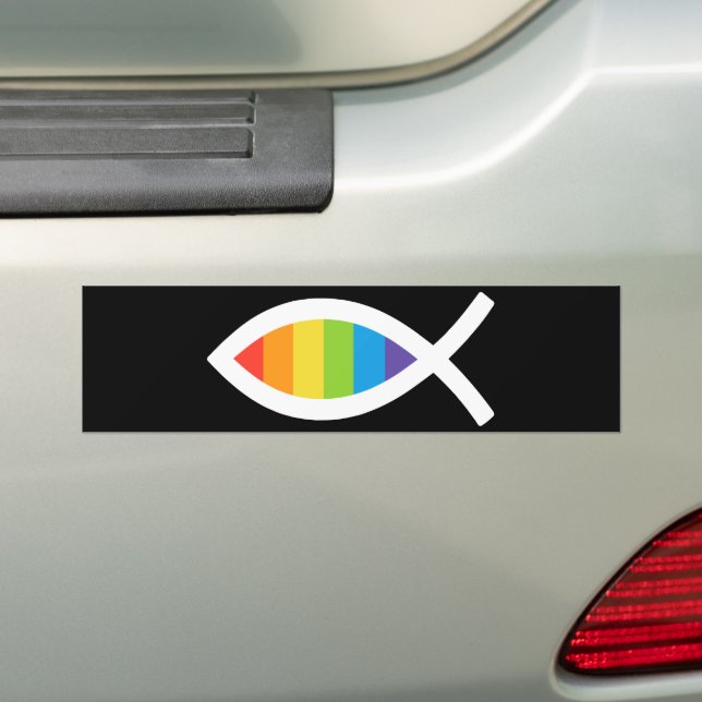 Ichthys Jesus Fish LGBTQ Gay Christian Bumper Sticker (On Car)