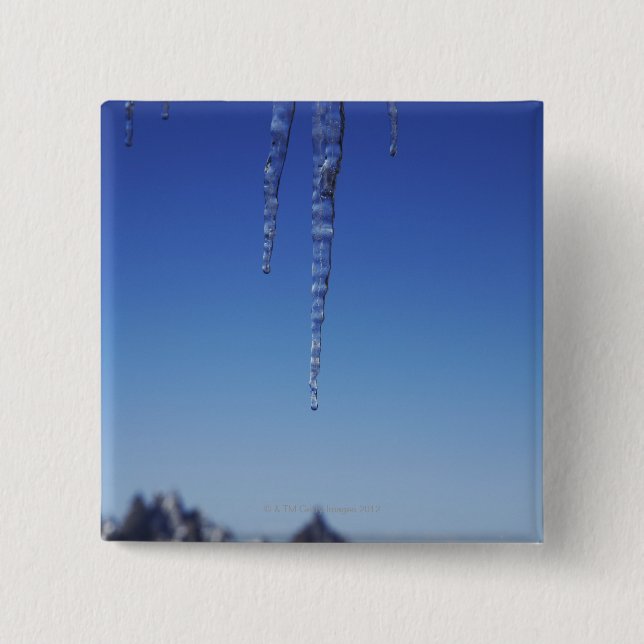 Icicles and snow-covered mountains 2 inch square button (Front)