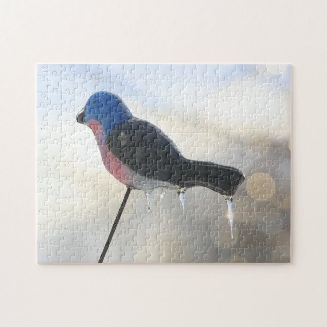 Icicles On Bird Lawn Ornament Winter Storm Jigsaw Puzzle (Horizontal)