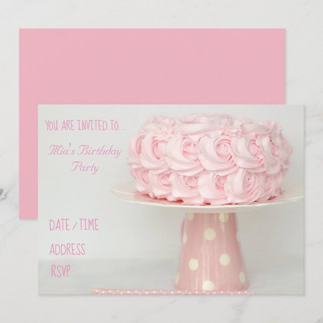 Icing cake pink girl's birthday party invitation (Front/Back)