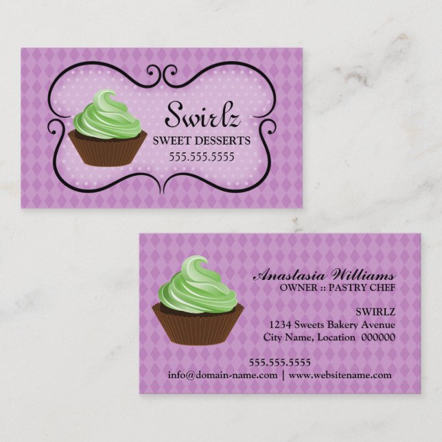 Icing Swirls Cupcake Bakery Purple Business Card (Front/Back)