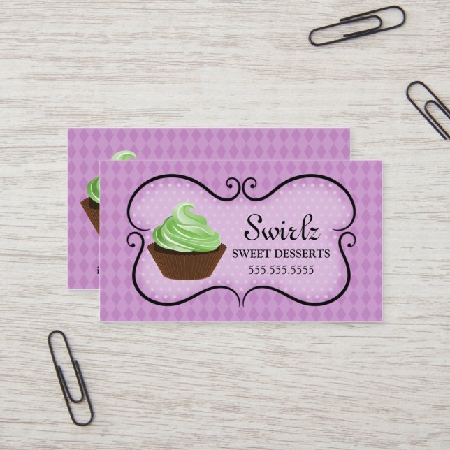 Icing Swirls Cupcake Bakery Purple Business Card (Front/Back In Situ)