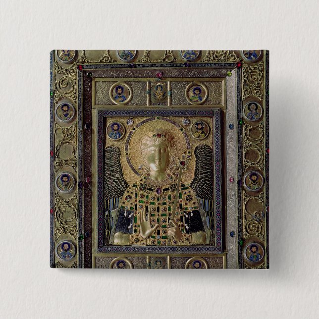 Icon depicting the Archangel Michael 2 Inch Square Button (Front)