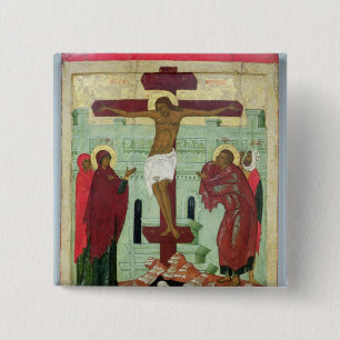 Icon depicting the Crucifixion with the Virgin 2 Inch Square Button