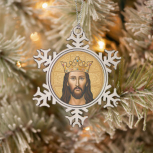 Icon of Christ Snowflake Pewter Christmas Ornament