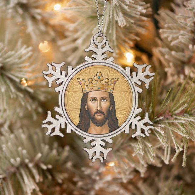 Icon of Christ Snowflake Pewter Christmas Ornament (Tree)