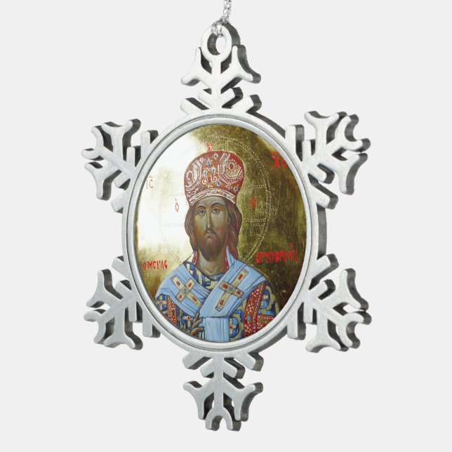 Icon of Lord Jesus Snowflake Pewter Christmas Ornament (Right)