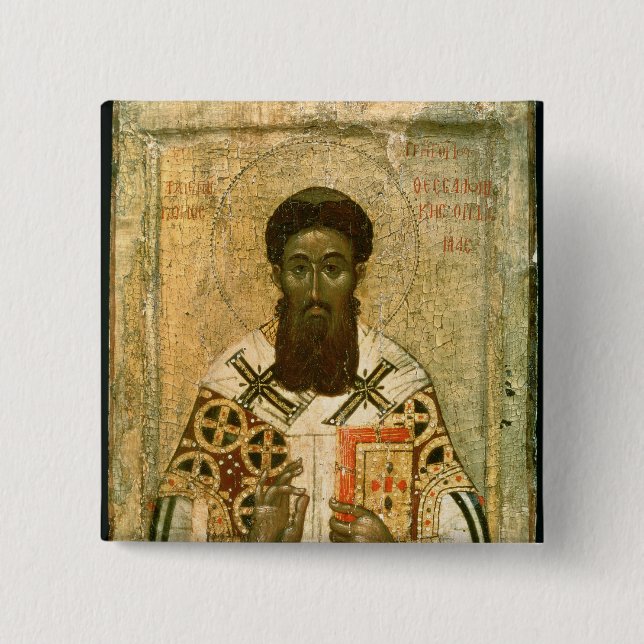 Icon of St. Gregory  Archbishop of Thessaloniki 2 Inch Square Button (Front)