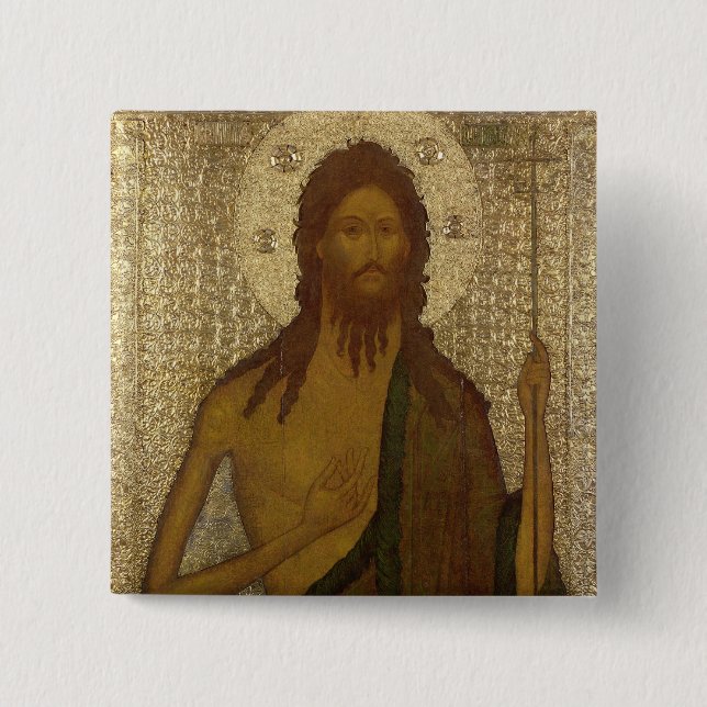Icon of St. John the Forerunner 2 Inch Square Button (Front)