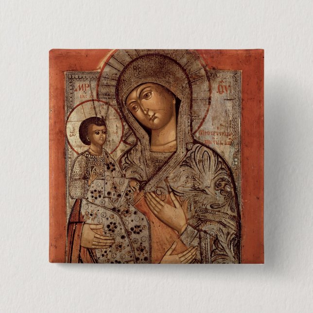 Icon of the Blessed Virgin with Three Hands 2 Inch Square Button (Front)