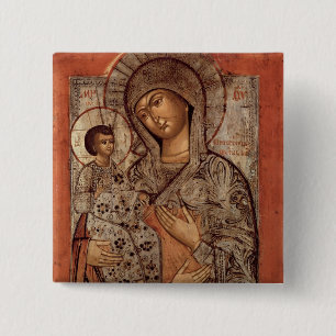 Icon of the Blessed Virgin with Three Hands 2 Inch Square Button