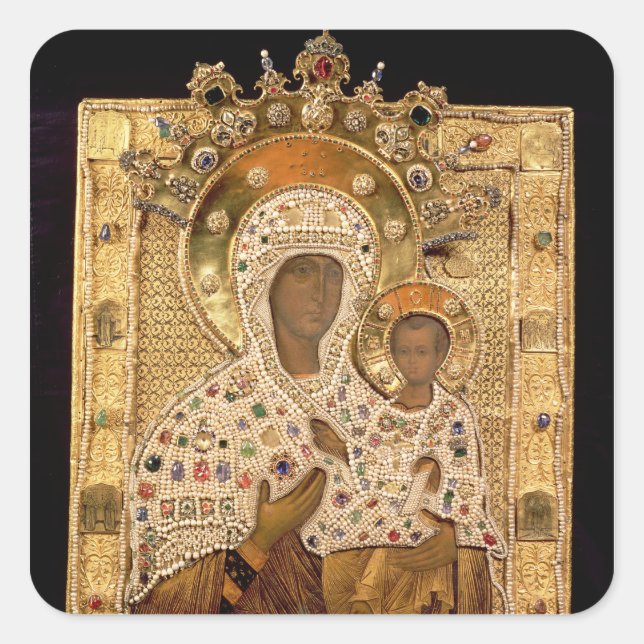 Icon of the Virgin, Smolenskaja monastery Square Sticker (Front)