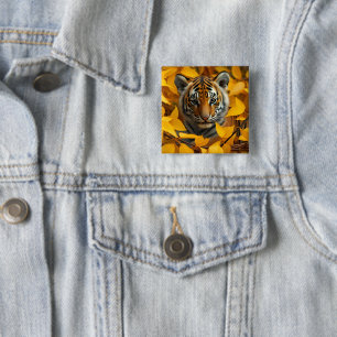 Icon: tiger cub in leaves 2 inch square button