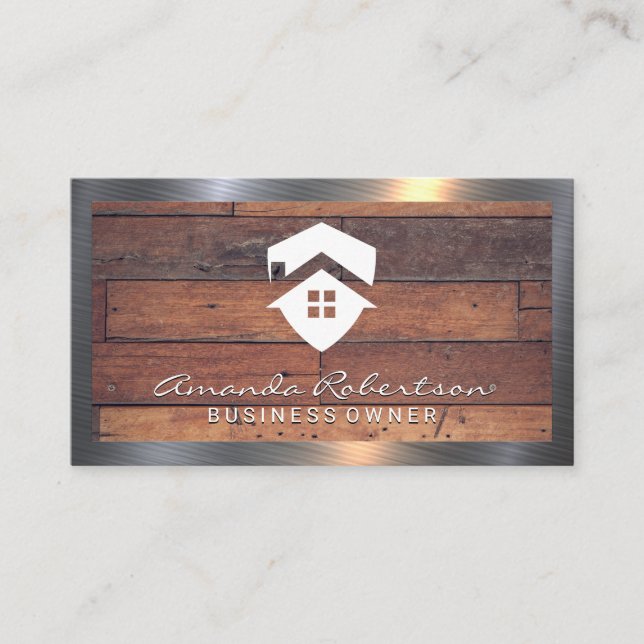 Icône Maison | Cartes en bois | Bordure métallique (Devant)