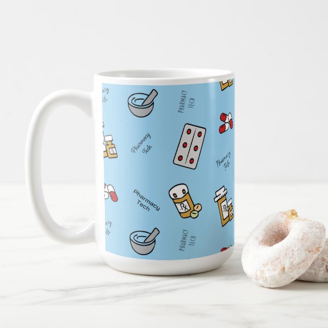 Icônes de la pharmacie Tech sur la Mug de café ble (Avec donut)