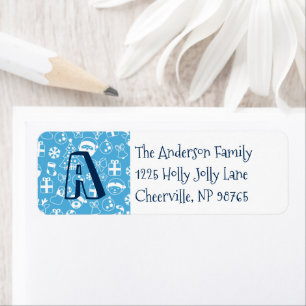 Icônes de Noël Blue Père Noël Elf Snowman Monogram